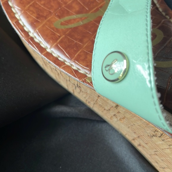 Sam Edelman mint green cork Romy wedge sandals NWOB sole is grip silicone Sz 8.5 - Picture 4 of 10